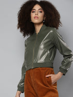 Olive PU Bomber Jacket