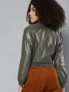 Olive PU Bomber Jacket