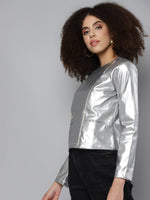 Silver Mettalic PU Biker Jacket