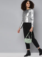 Silver Mettalic PU Biker Jacket