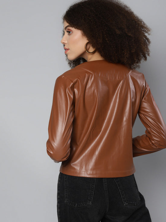 Brown PU Biker Jacket