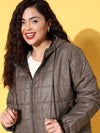 Women Brown Oversized Hooded Puffer Jacket