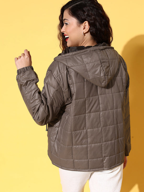 Women Brown Oversized Hooded Puffer Jacket