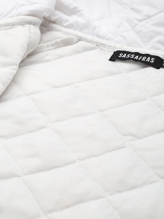 White Contrast Pocket Puffer Jacket