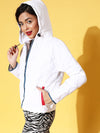 Women White Contrast Pocket Puffer Jacket
