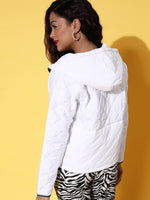 Women White Contrast Pocket Puffer Jacket