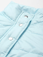 Blue Snap Button Puffer Bomber Jacket