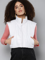 White Fur Lined Sleeveless Crop jacket