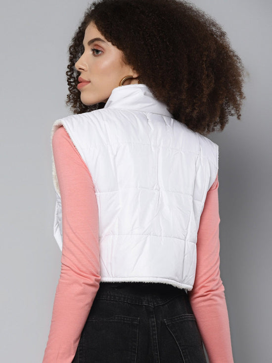 White Fur Lined Sleeveless Crop jacket