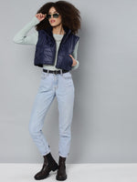 Navy Fur Lined Sleeveless Crop jacket