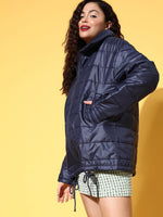 Women Navy Oversized Quilted Jacket