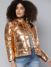 Copper Metallic Puffer Jacket