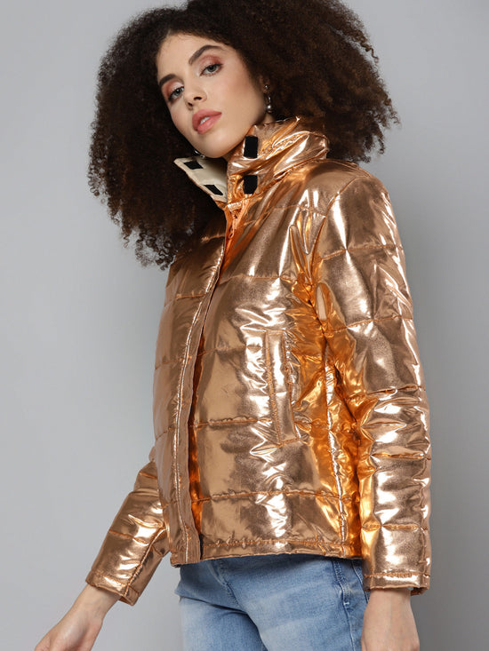 Copper Metallic Puffer Jacket