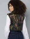 Camouflage Sleeveless Puffer Crop Jacket