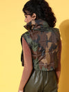 Women Camouflage Sleeveless Puffer Crop Jacket