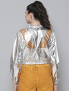 Silver Metallic Crop Bomber Jacket