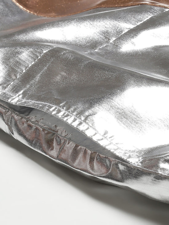 Silver Metallic Crop Bomber Jacket