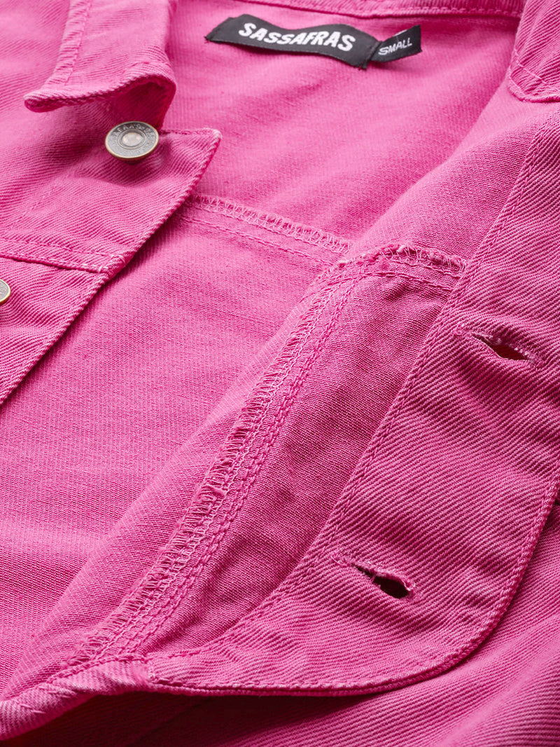 Women Pink Twill Crop Jacket