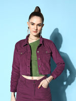 Women Purple Corduroy Boxy Jacket