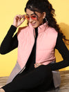 Women Light Pink & Grey ColorBlock Quilted Sleeveless Jacket