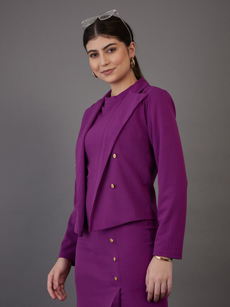 Women Purple Notch Collar Single-Breasted Blazer