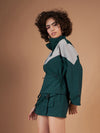Women Green Colourblock Parachute Varsity Jacket