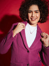 Women Magenta Tweed Notch Collar Blazer