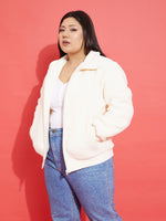 Women White Fur Zipper Jacket