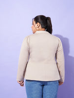 Women Grey Fleece Button Peplum Jacket