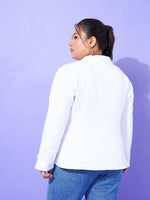 Women White Fleece Button Peplum Jacket