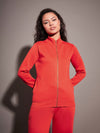 Women Red Fleece Zipper Jacket