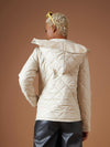 Women Beige Diamond Quilted Hooded Puffer Jacket