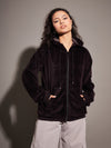 Women Black Fur Hooded Jacket