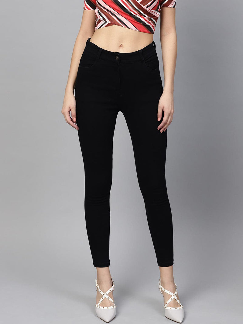 Women Black Contrast Stitch Detail Straight Jeans