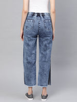 Blue Denim Acid Wash Side Slit Pants