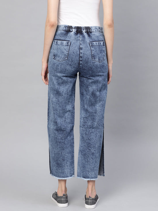 Blue Denim Acid Wash Side Slit Pants