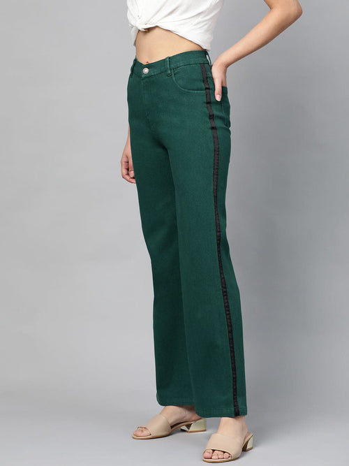 Emerald Green Side Tape Bell Bottom Jeans