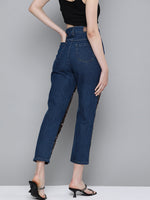 Blue Sequence Detail Mom Jeans