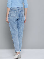 Blue High Low Pearl Detail Mom Jeans