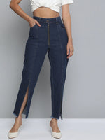 Navy Zipper Fly Mom Jeans