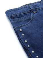 Navy Side Pearl Detail Slouchy Jeans