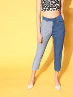 Women Blue & Navy Colour Block Slouchy Jeans