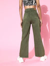 Olive Wide Leg Mid Rise Knee-Slit Jeans