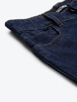 Blue Gold Foil Roll Up Detail Straight Jeans