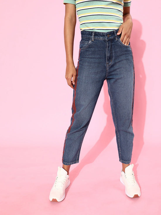 Blue Side Stripe Slouchy Jeans