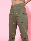 Olive With Multi Stars Mom Fit Jeans