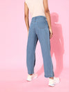 Blue Button-Hem Slouchy Jeans