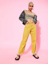 Mustard Button-Hem Slouchy Jeans