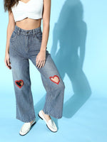 Blue Heart Cut Out Straight Jeans