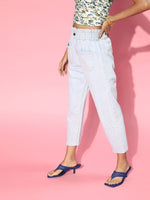 Women Ice Blue Studded PaperBag Waist Jeans